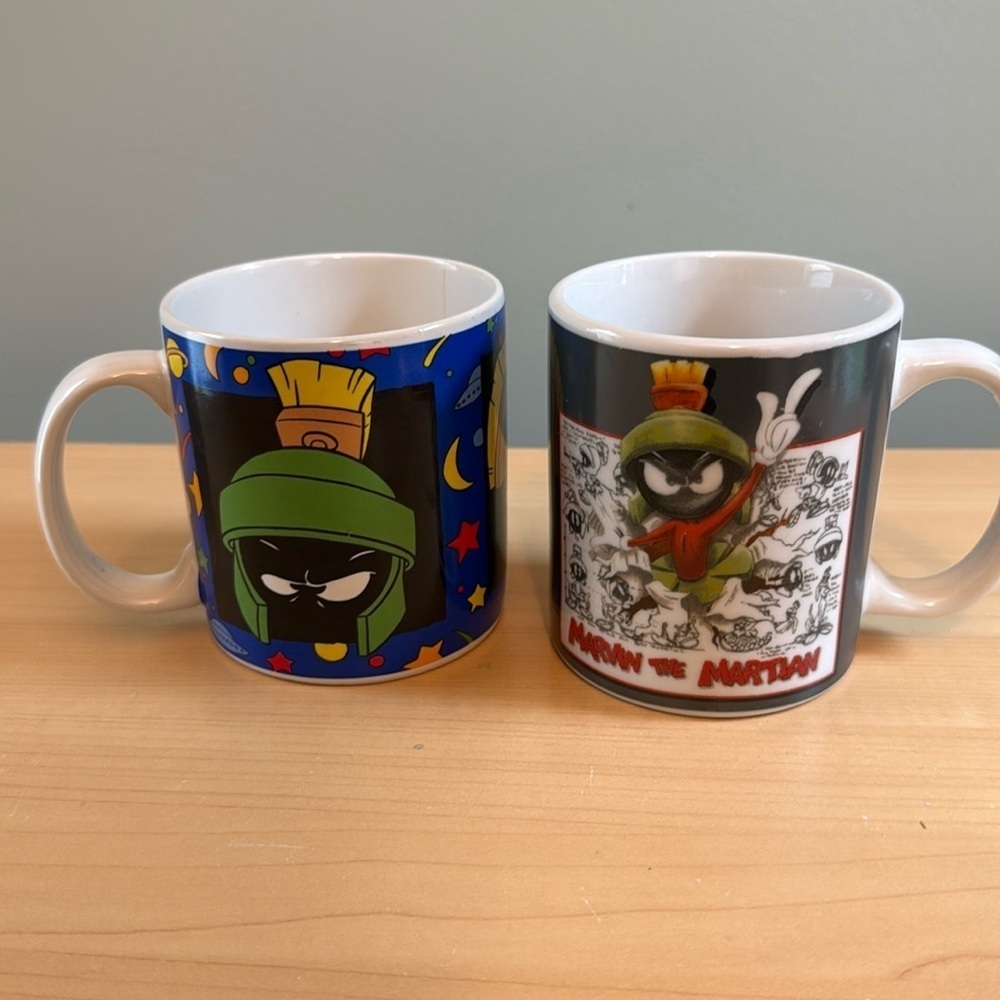 2 Vintage 1994 Warner Bros Sakura Looney Tunes Marvin the Martian Coffee Mugs